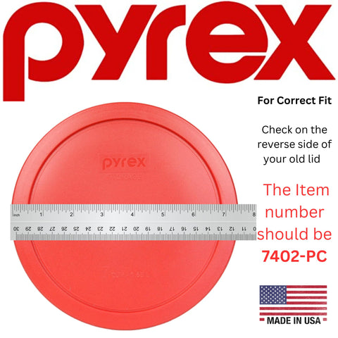Close-up of Pyrex 7402-PC poppy red lid 2-pack showing durable BPA-free material.