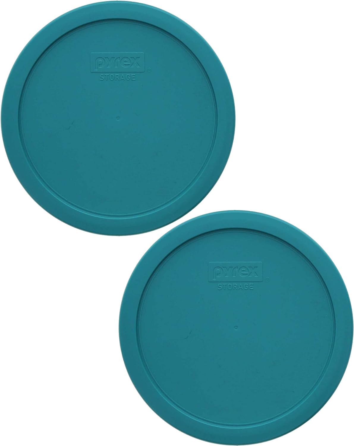 Pyrex 7402-PC turquoise lid 2-pack side view; fridge and microwave friendly.