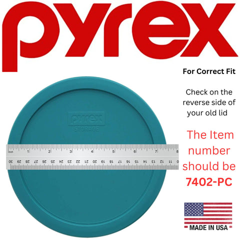 Pyrex 7402-PC turquoise lid; top-rack dishwasher-safe for easy cleanup.