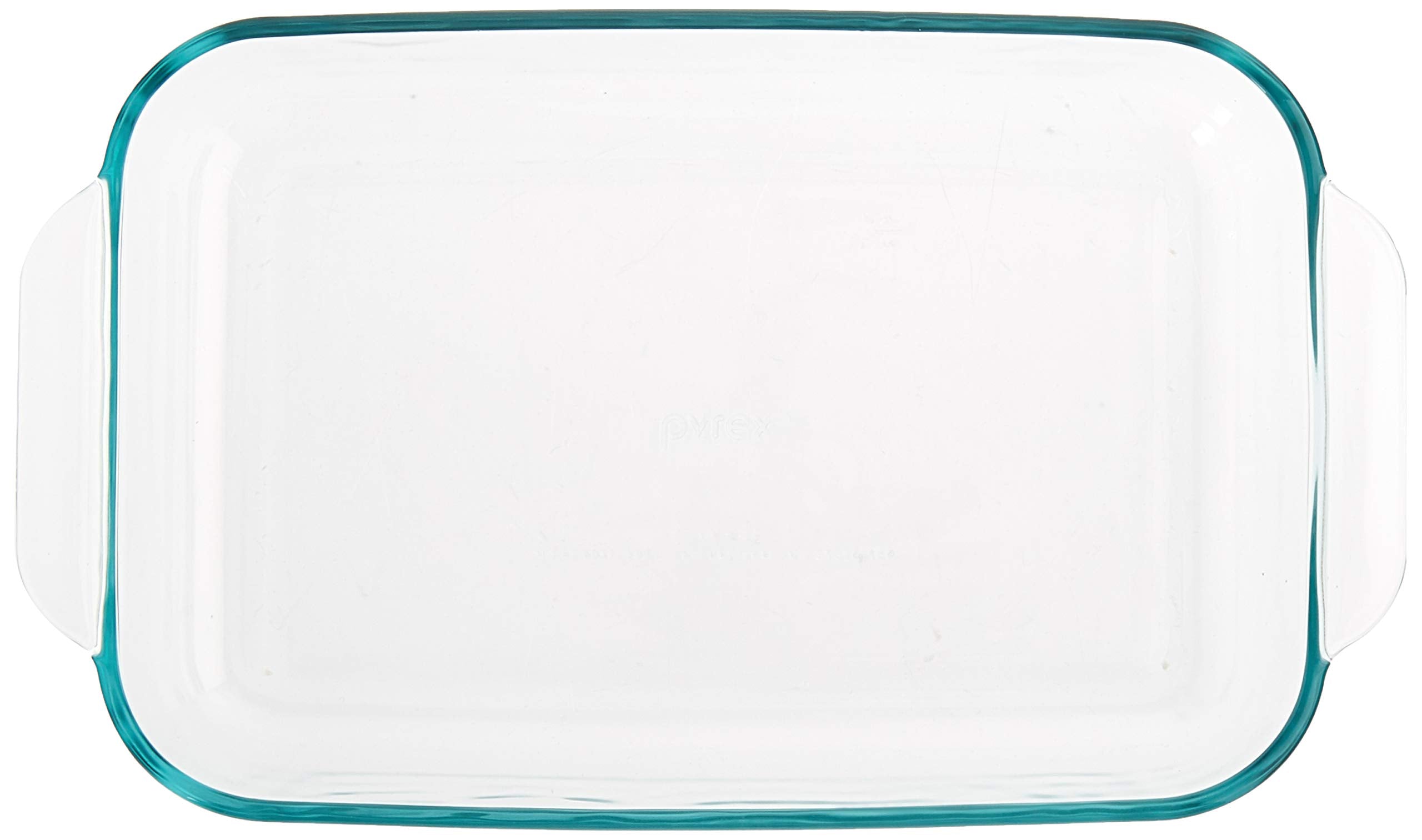 Pyrex Basics 2 Qt glass oblong dish in oven, evenly bakes thanks to nonporous glass.