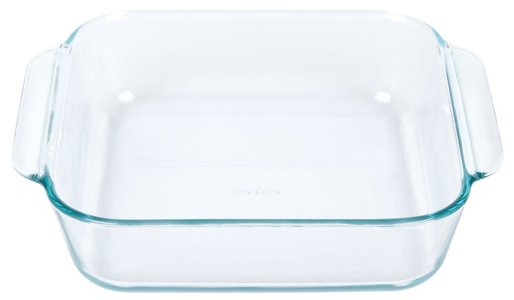 Pyrex Basics 8-square clear glass surface, nonporous and easy to clean.