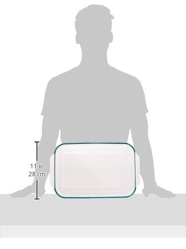Pyrex basics clear glass baking dish, side view, non-porous surface resists odors.