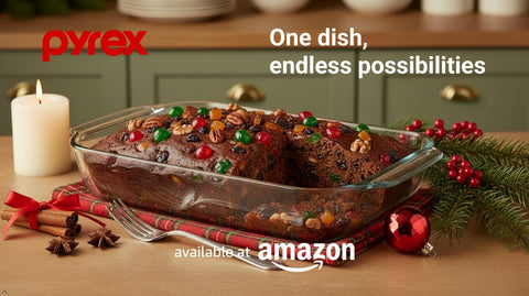 Pyrex basics glass baking dish, left-side view, versatile for bake-and-serve.