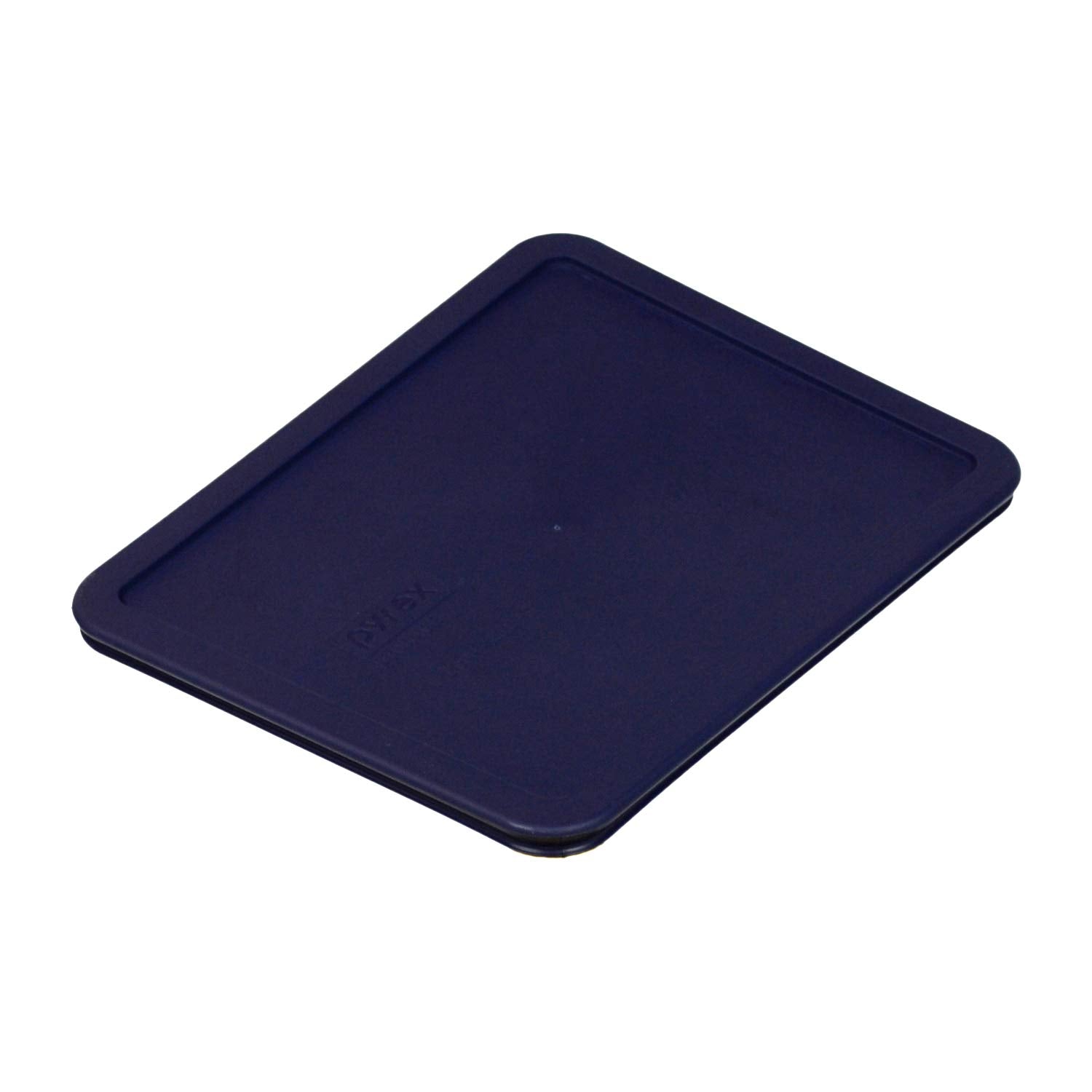 Pyrex blue lid on glass container ready for top-rack dishwasher cleaning.