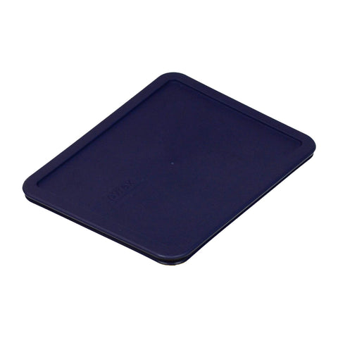 Pyrex blue lid on glass container ready for top-rack dishwasher cleaning.
