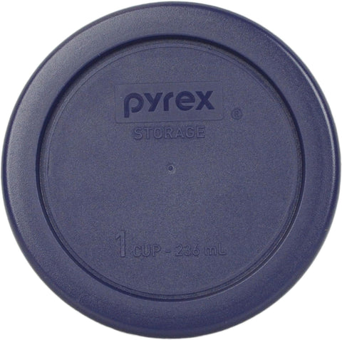 Blue Pyrex lids in top rack dishwasher-safe cycle for quick cleanup.