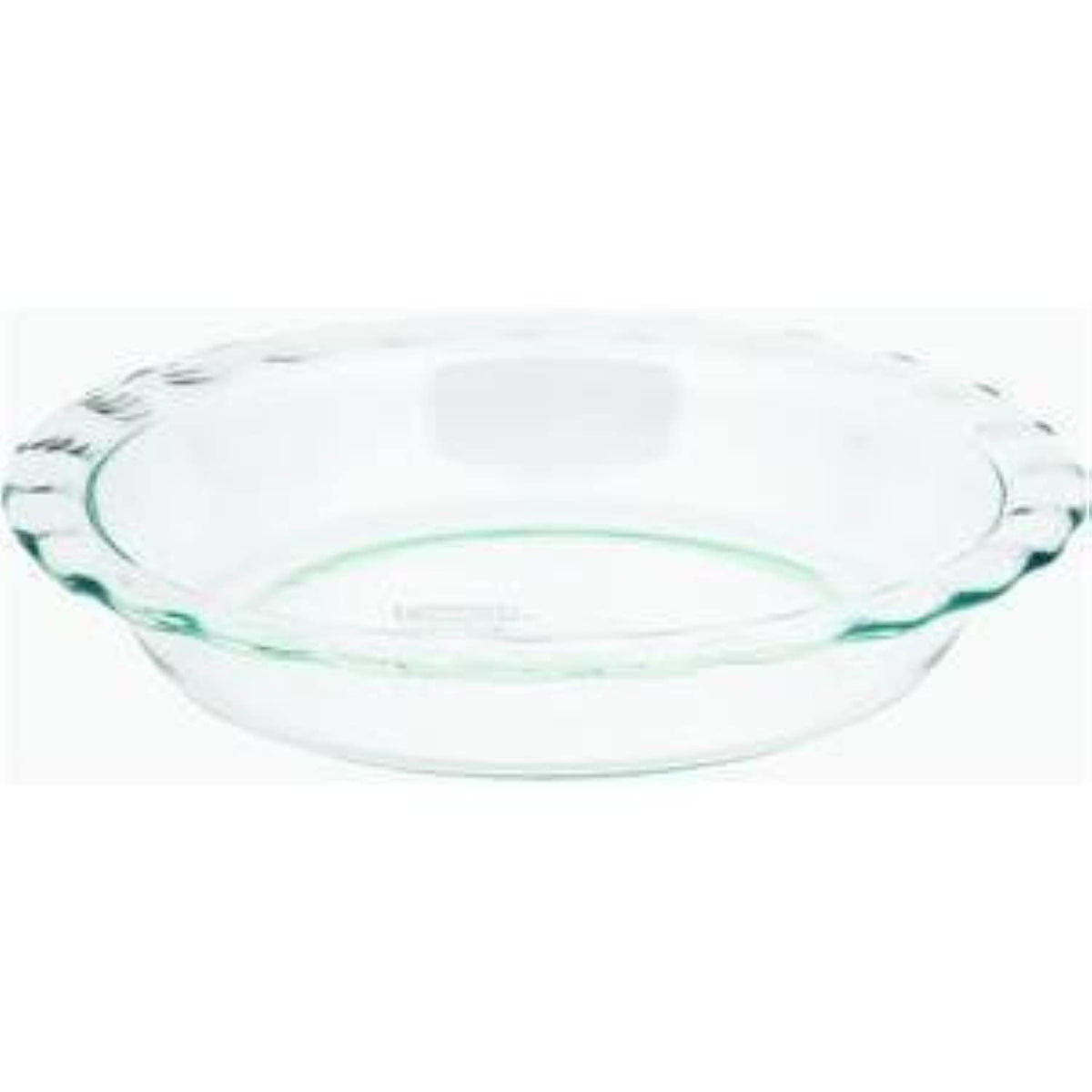 Pyrex C-209 clear fluted rim pie plate for even baking and easy monitoring.