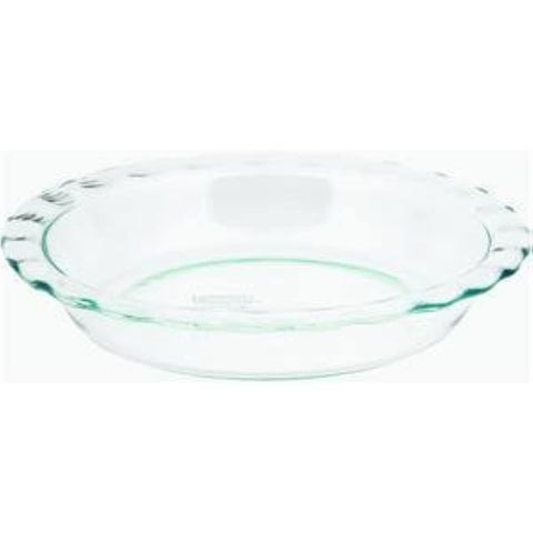 Pyrex C-209 clear fluted rim pie plate for even baking and easy monitoring.