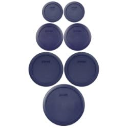 Pyrex dark blue plastic lid set for glass bowls keeps leftovers fresh.