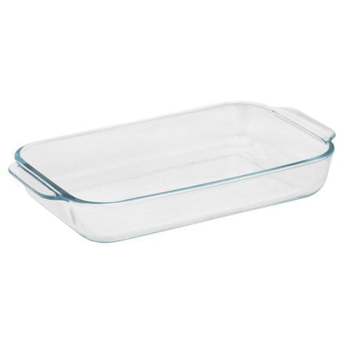 Pyrex Easy Grab 2-Qt dish with large handles, effortless lifting from hot oven.