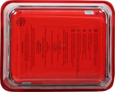 Pyrex Simply Store 11-Cup rectangular dish on kitchen shelf, efficient storage solution.
