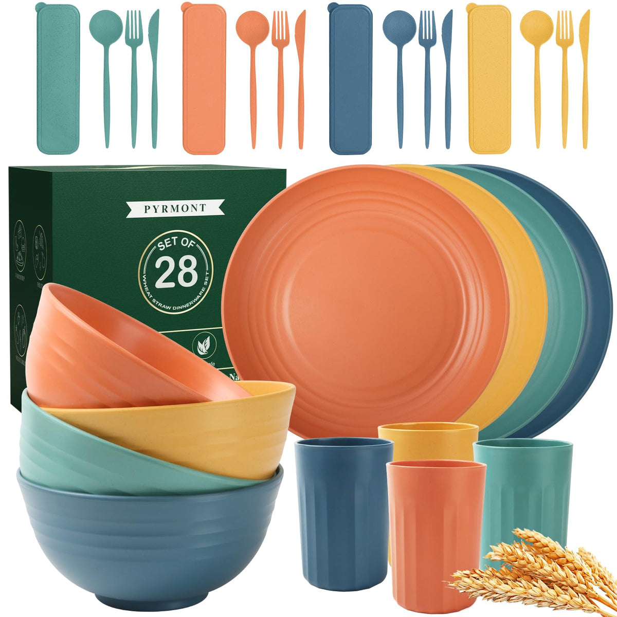 Pyrmont 28-piece dinnerware set plates shown for everyday dining with colorful, durable design
