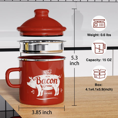 PGYARD bacon grease strainer with removable stainless filter