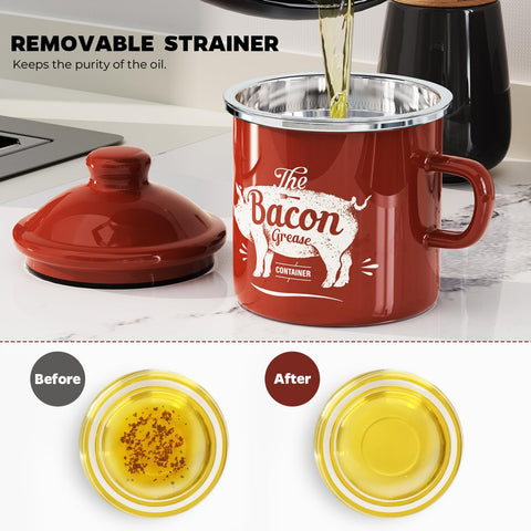 PGYARD enamel grease container shown as dishwasher-safe for easy cleanup