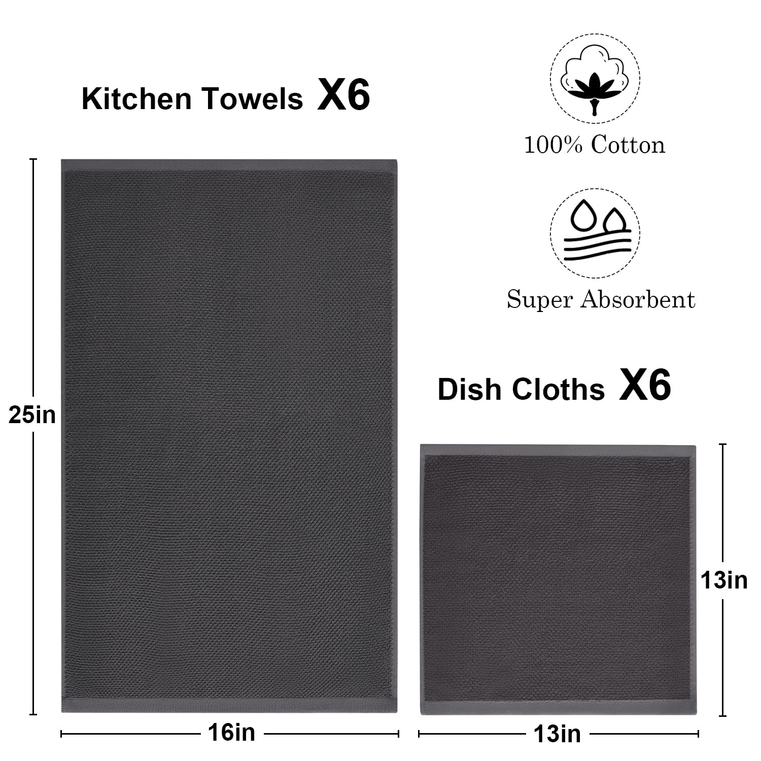 QAJ kitchen towels 16x25 closeup highlights soft fibers and absorbency