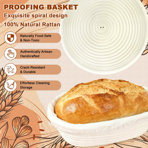 Qalvyn oval banneton basket 10 inch shapes rustic loaves with even rise