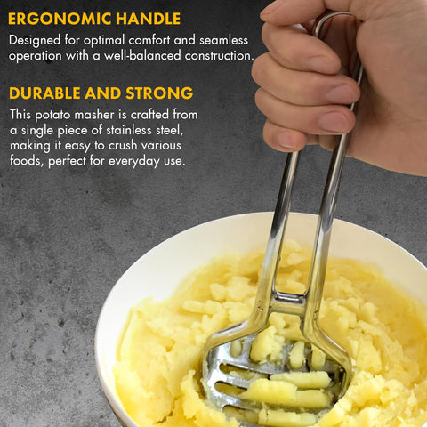qAp Quality Art Practical masher features hand-polished surface for easy cleanup after prep