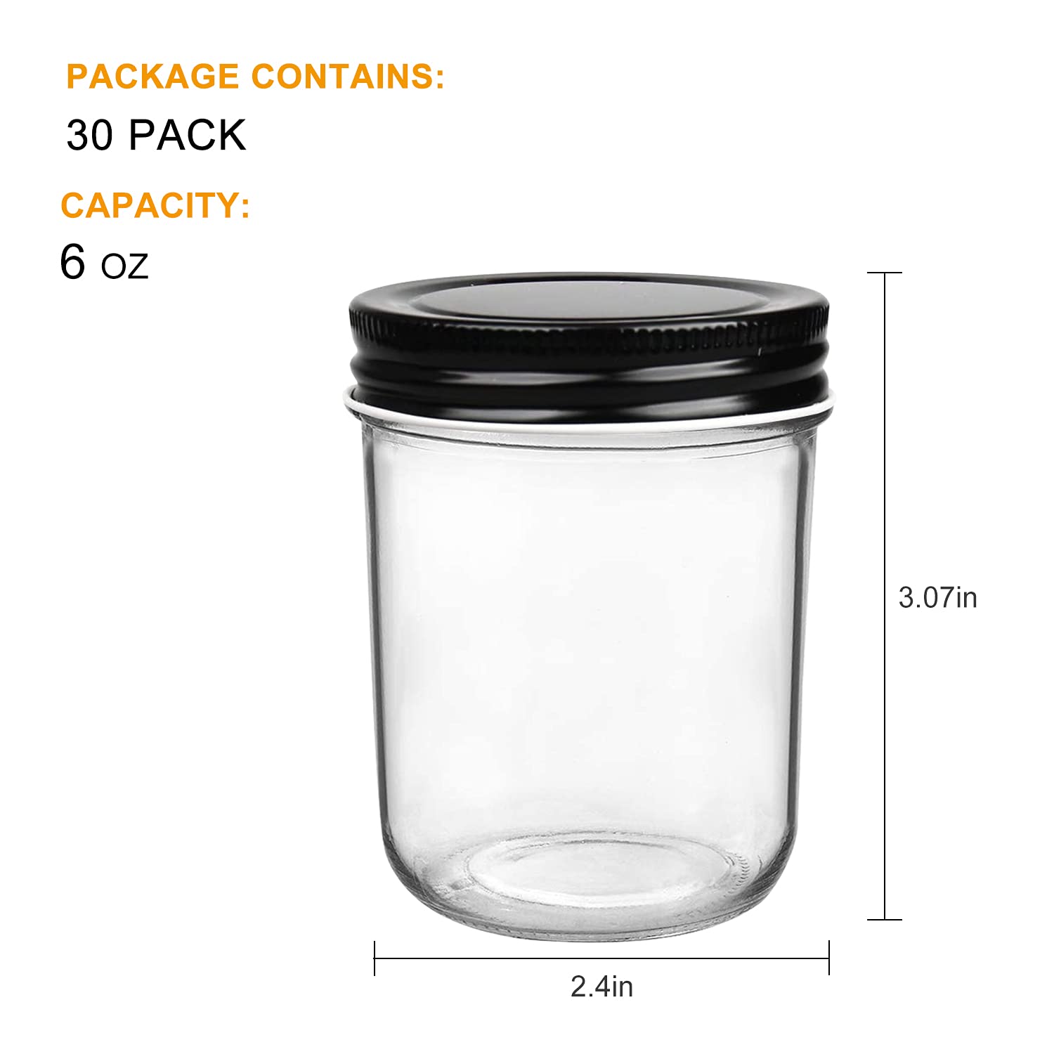 QAPPDA 30-pack glass jars with black lids for organized gifting and party favors.