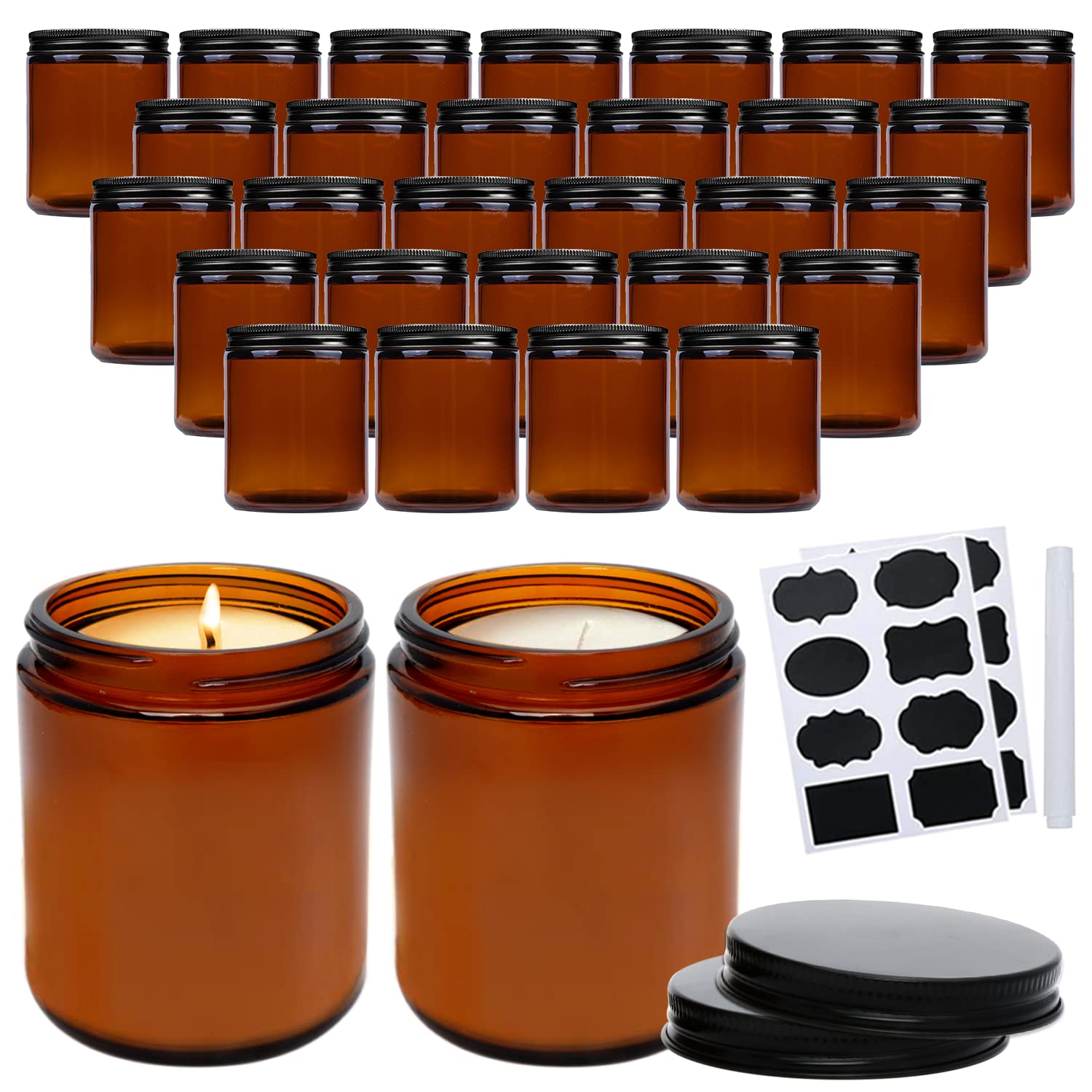 QAPPDA amber glass jar with black lid for elegant spice storage.