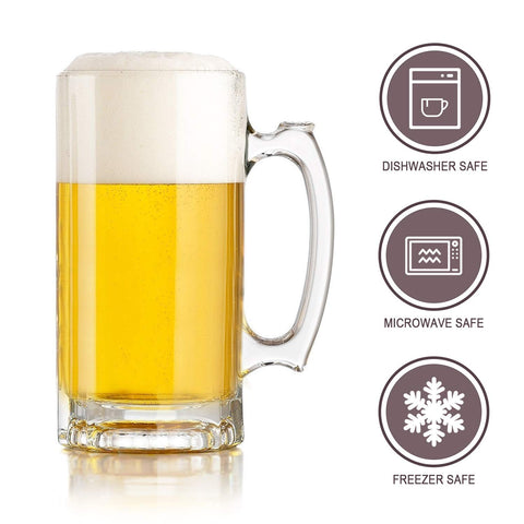 QAPPDA beer mug with wide mouth and curved rim for comfortable drinking.