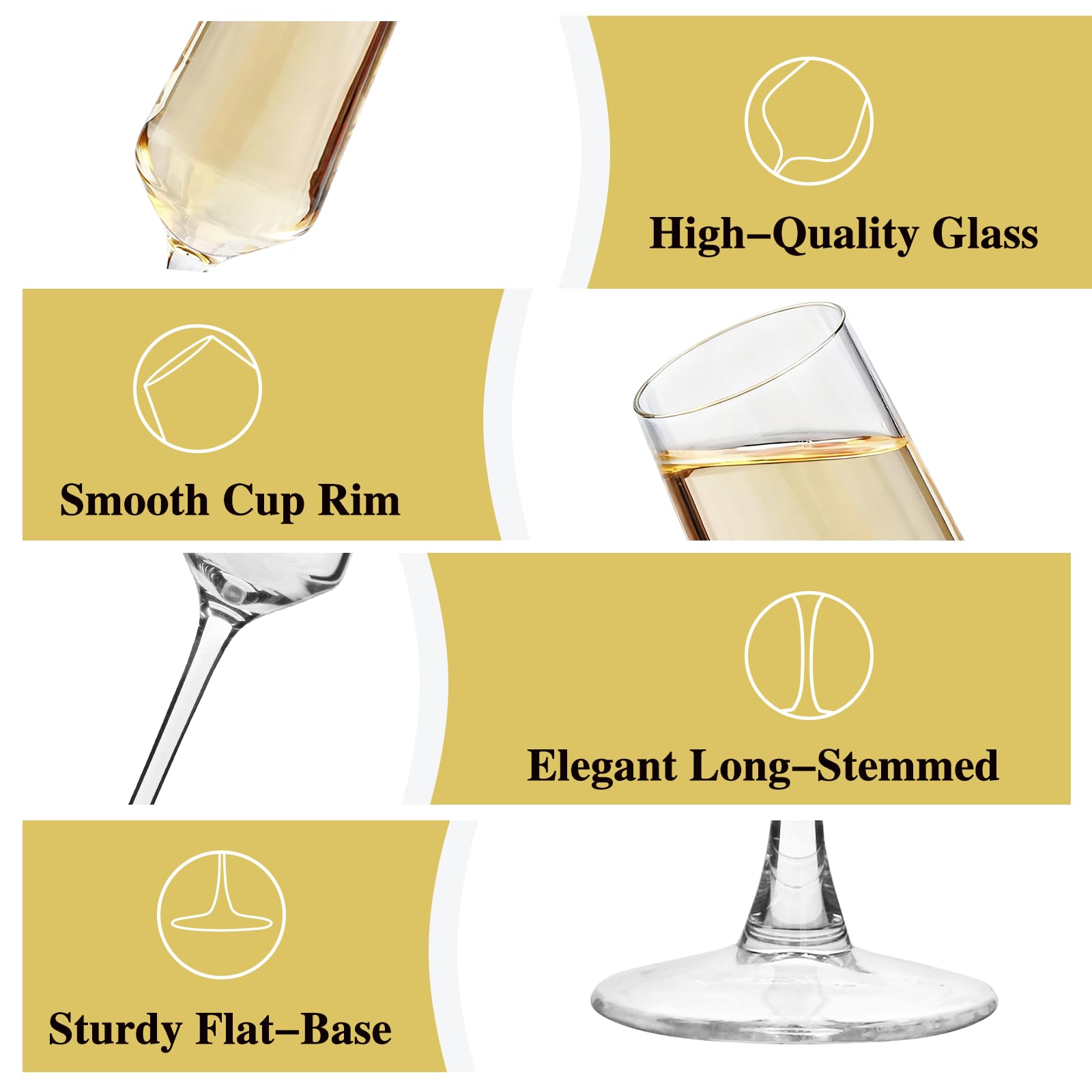 QAPPDA champagne flutes with reinforced stem for stable toasts.