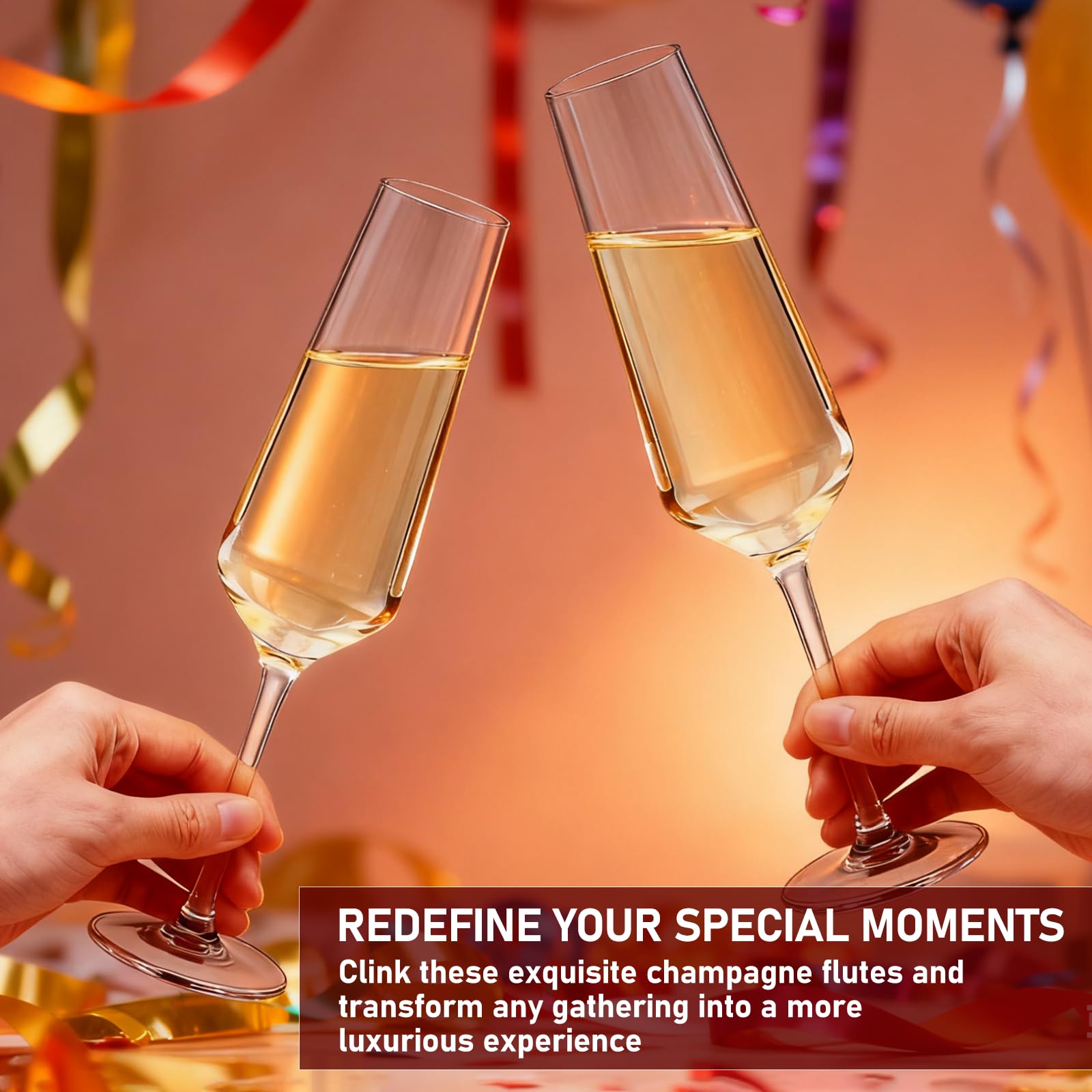 QAPPDA champagne flutes tapered bulb design locks in bubbles.
