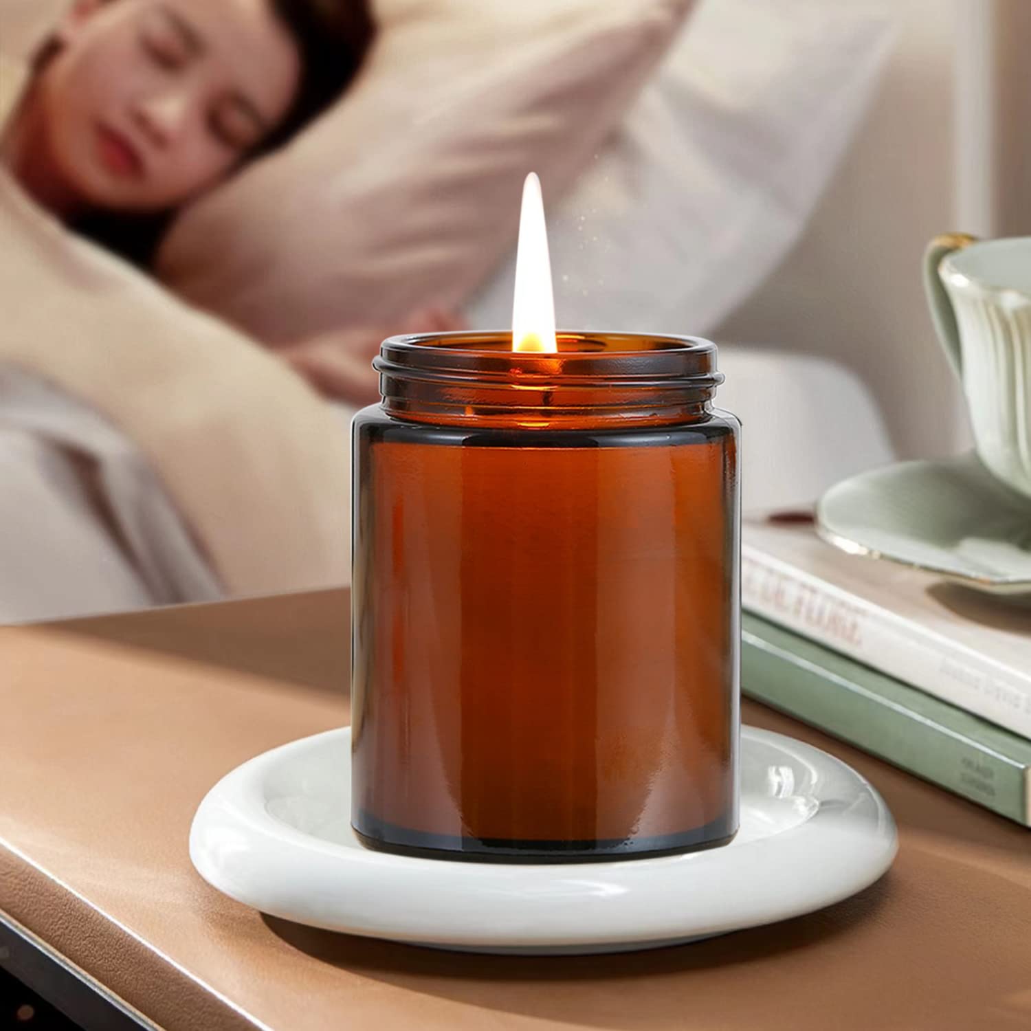 QAPPDA decorative amber jar on table enhances home décor.
