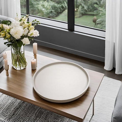 QAVOL beige leather tray on living room table offers organized decor.