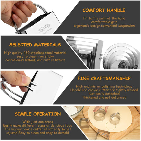 Qbily five size cutter set enables precise cookie sizes.