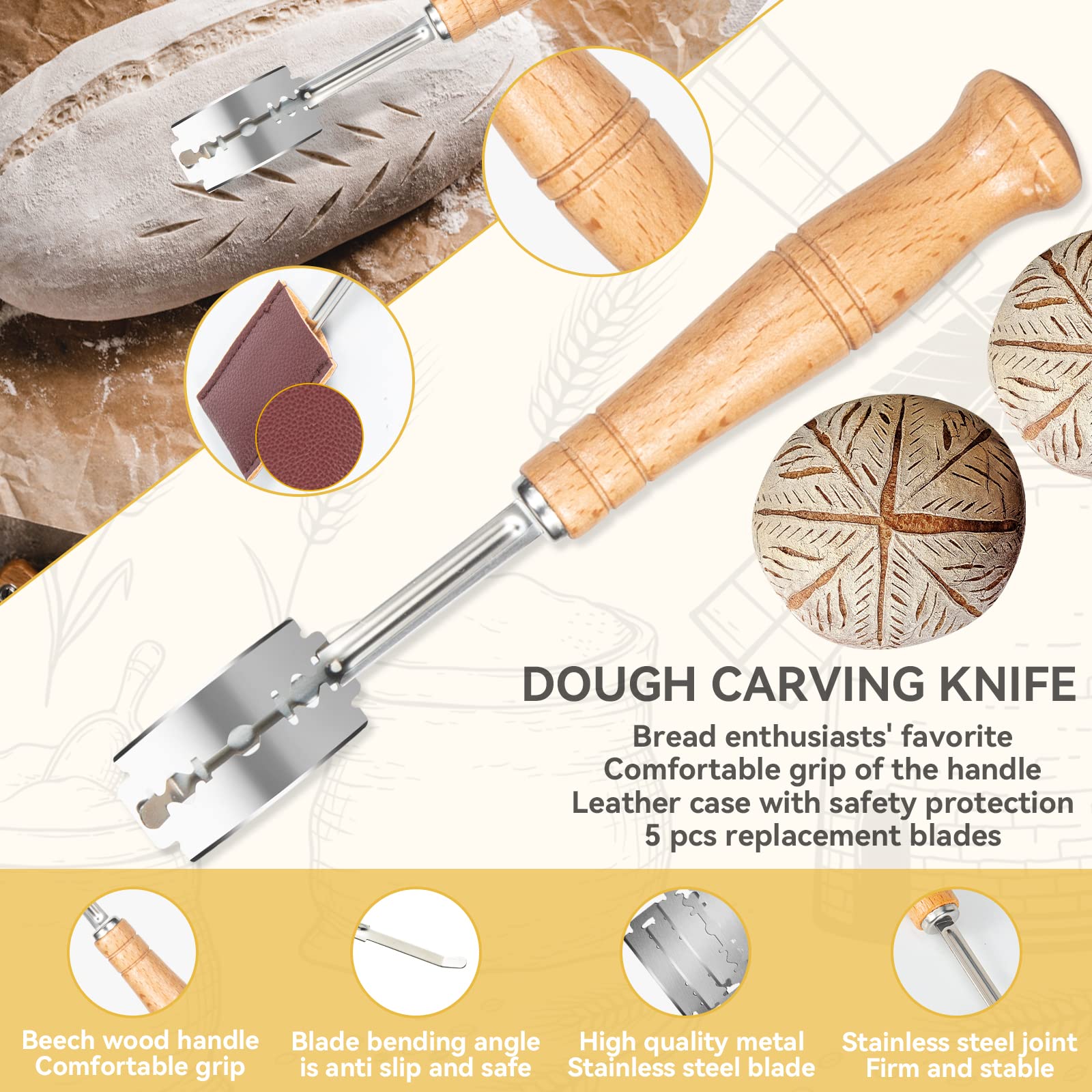 Qbily dough scoring tool blades arranged for precise patterns.