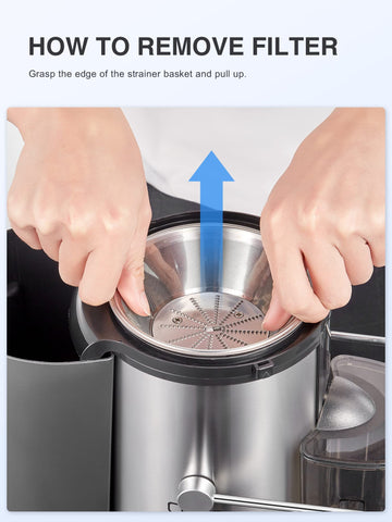 QCen Juicer stainless-steel filter basket offers durable performance.