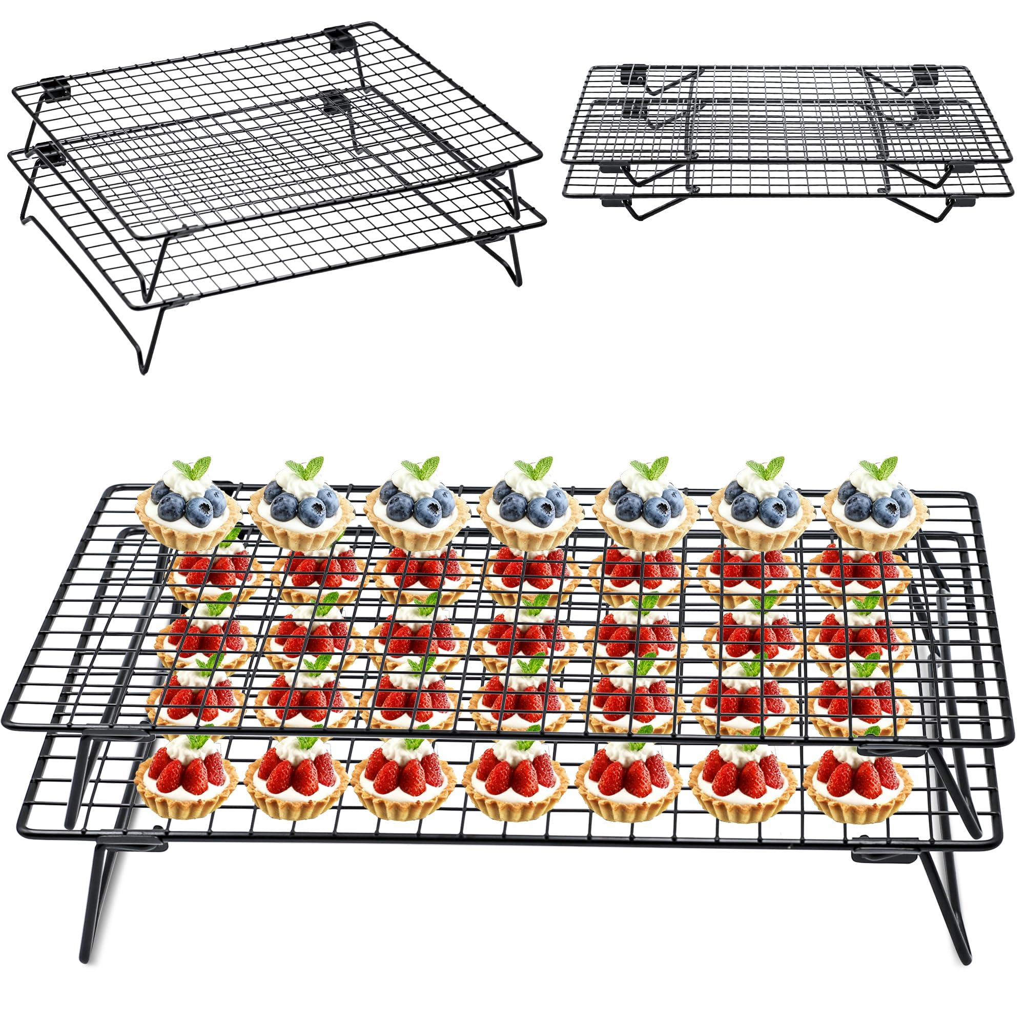 QCCTPUU stackable cooling rack with foldable legs for space-saving storage.