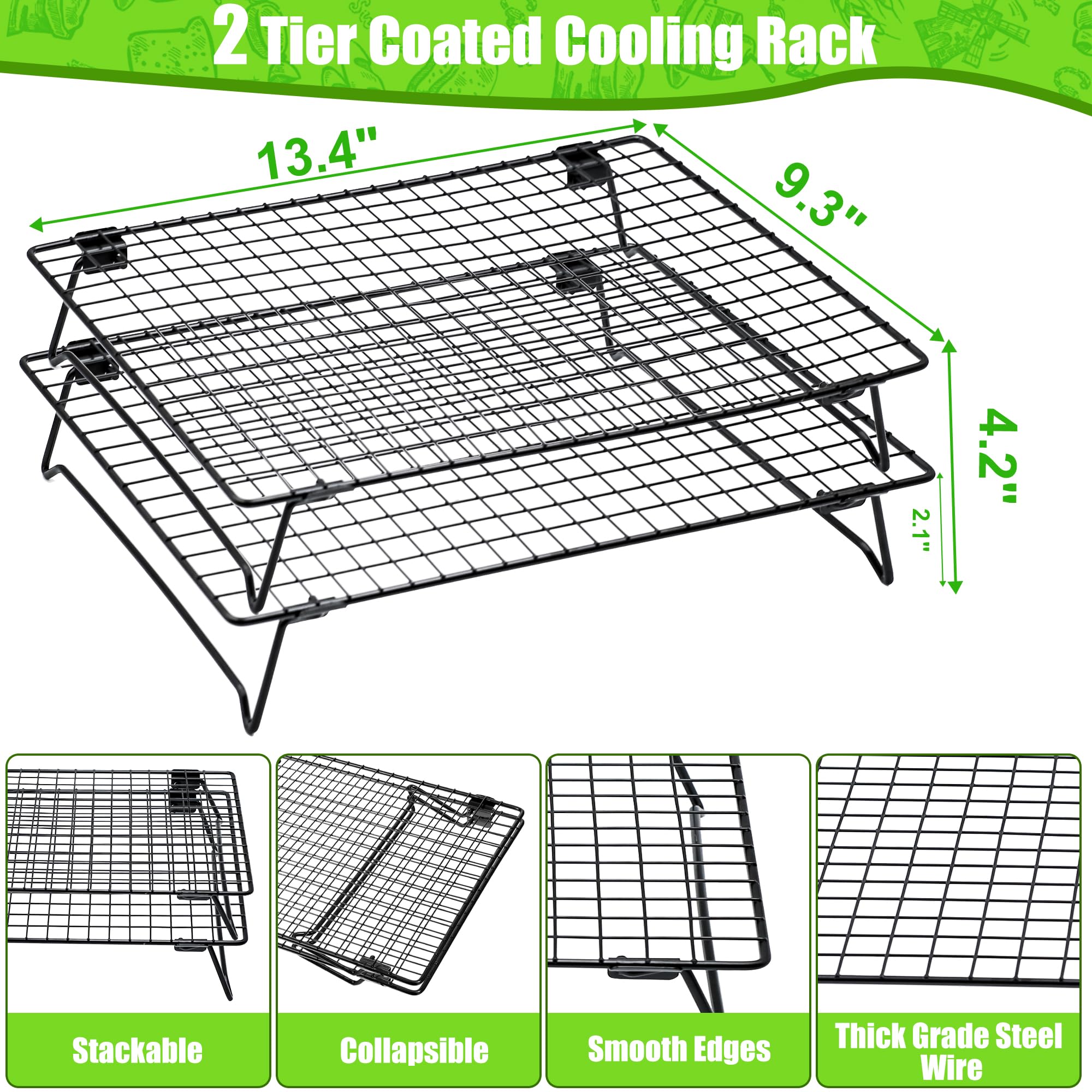 QCCTPUU wire cooling rack sized 13.4 by 9.3 inches.