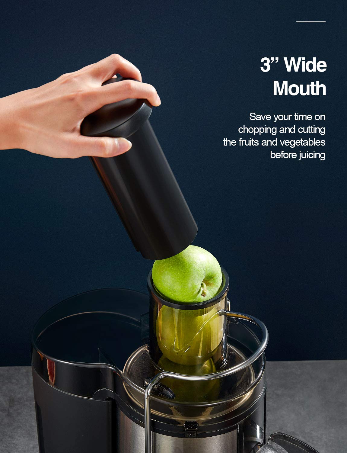 QCen 500W motor powers efficient juice extraction.