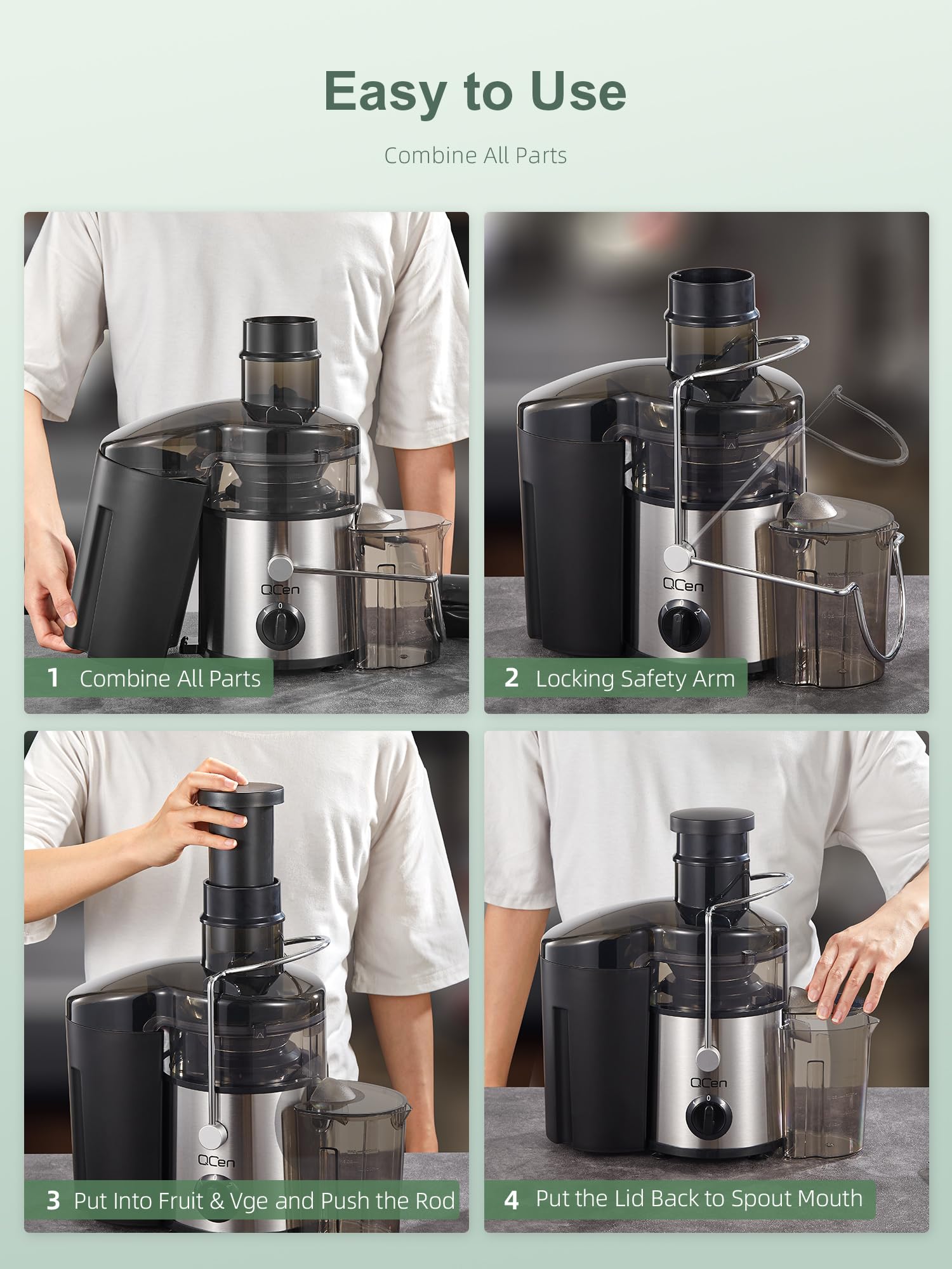 QCen juicer detachable parts for quick cleaning