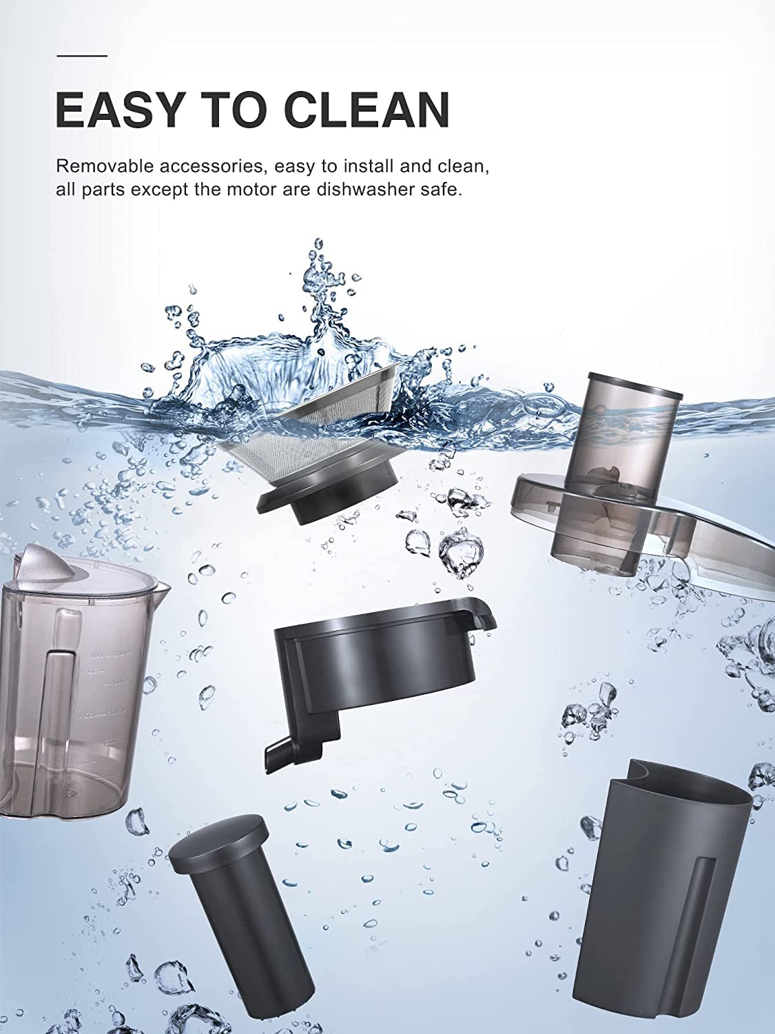 QCen detachable parts simplify cleaning after juicing.