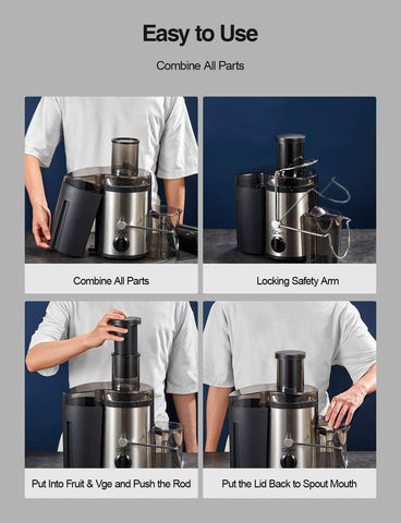 QCen juicer in-use with clear juice container for easy monitoring.
