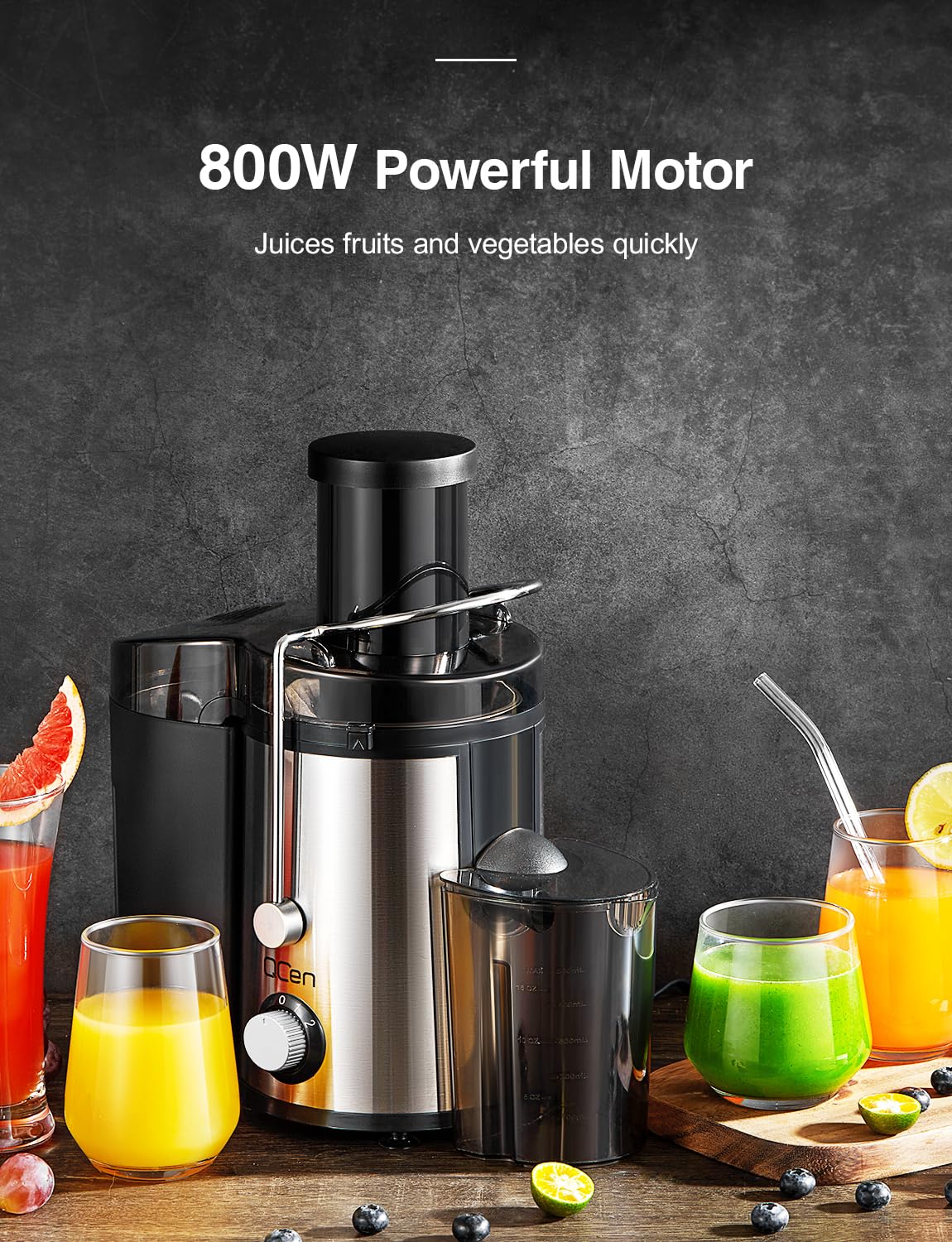 QCen juicer detachable parts for quick cleanup after use.