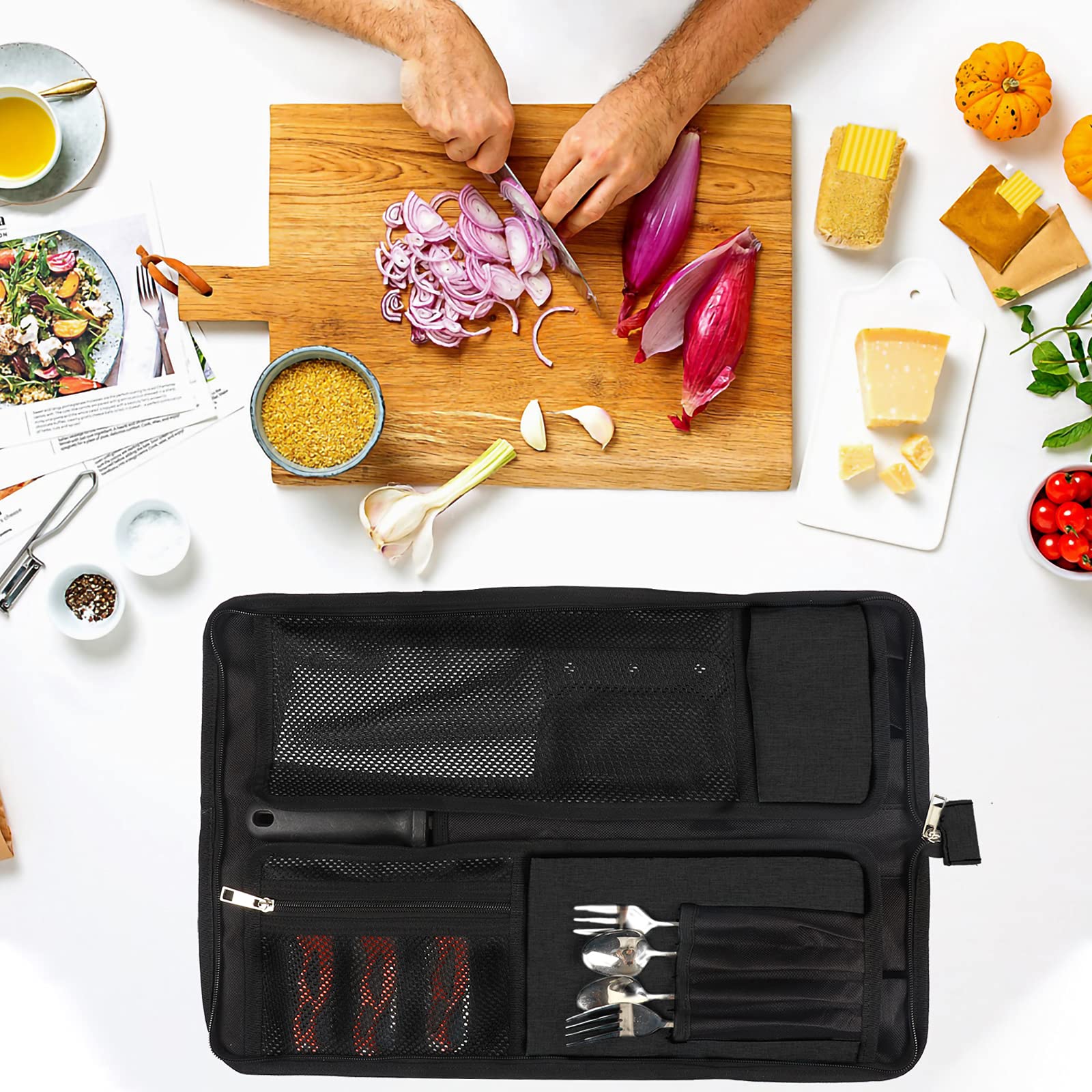 Ergonomic design forms a tight roll when buckled for secure storage.