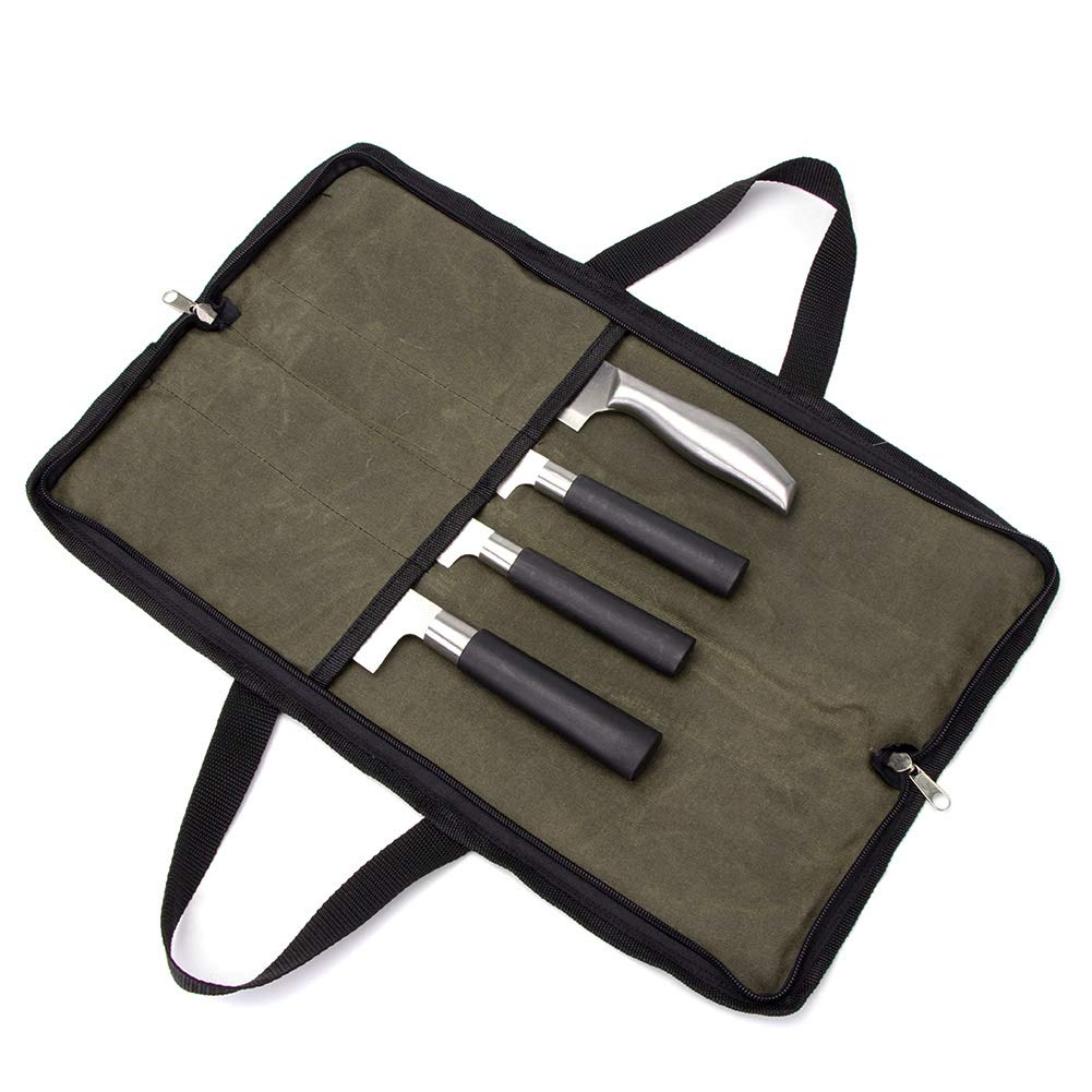 QEES Knife Roll bag with four slots keeps blades organized for travel and daily kitchen use.