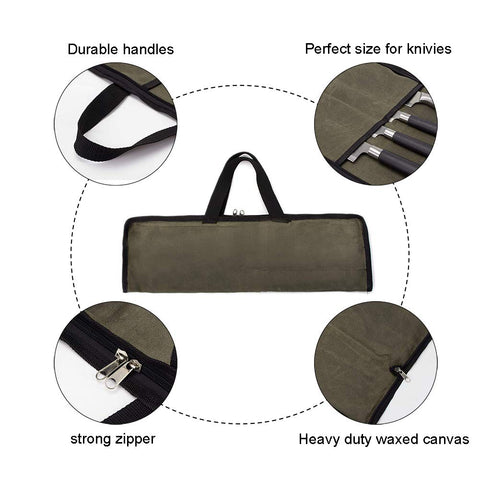 QEES heavy-duty waxed canvas knife roll highlights durability and protection for professional or home chefs.