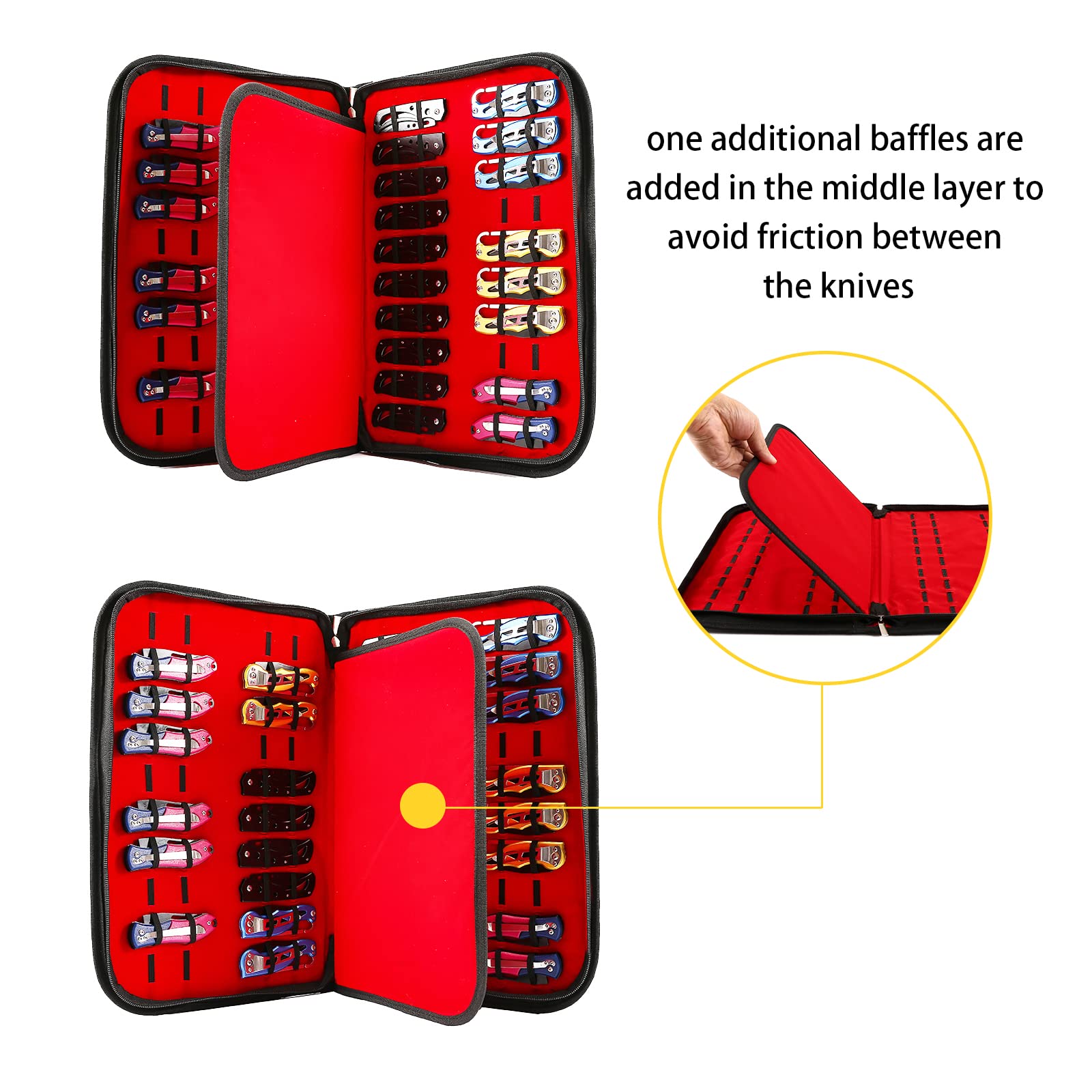 QEES knife display case closed with dual zippers for secure storage on the go