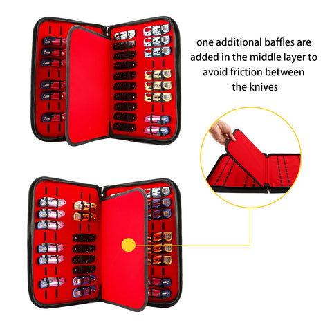 QEES knife display case closed with dual zippers for secure storage on the go
