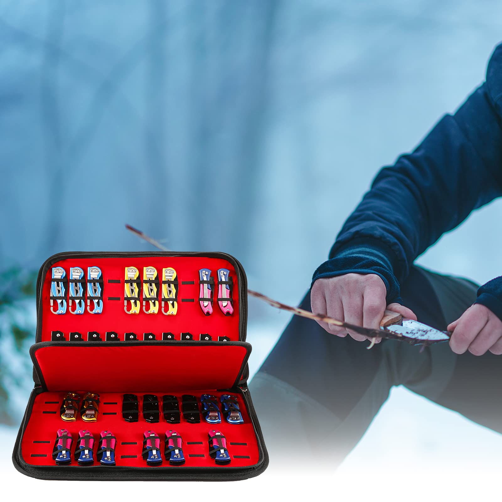 QEES knife display case dimensions show folded and open sizes for versatility