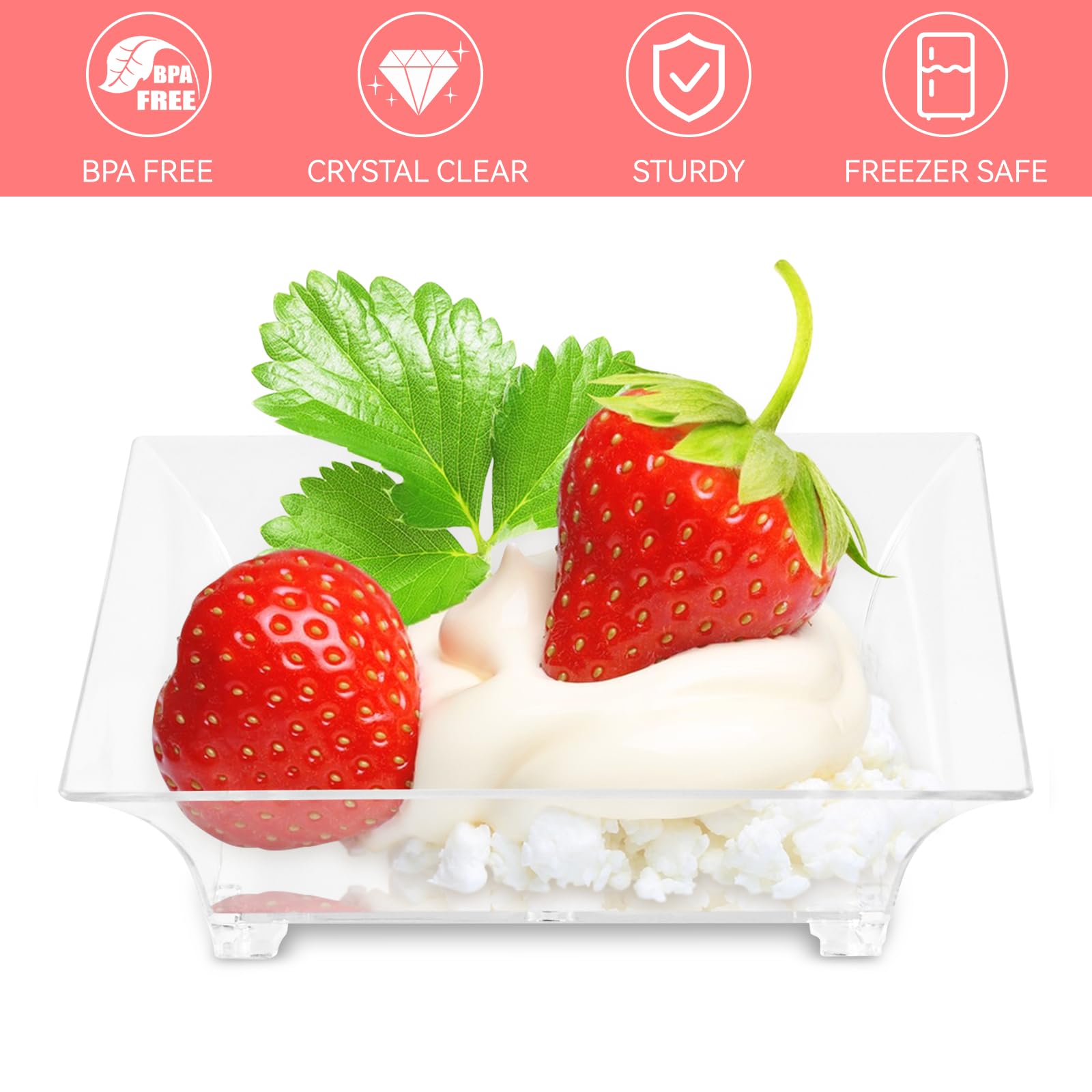 Qeirudu PS crystal-clear dessert plates for elegant presentation.