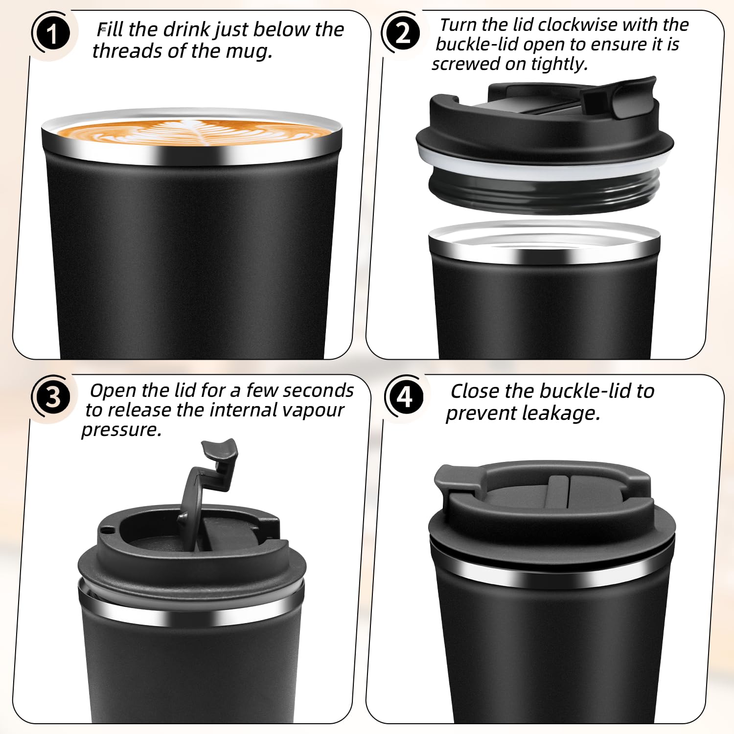 QEMAUUA mug in car; compatible with cup holders for travel.
