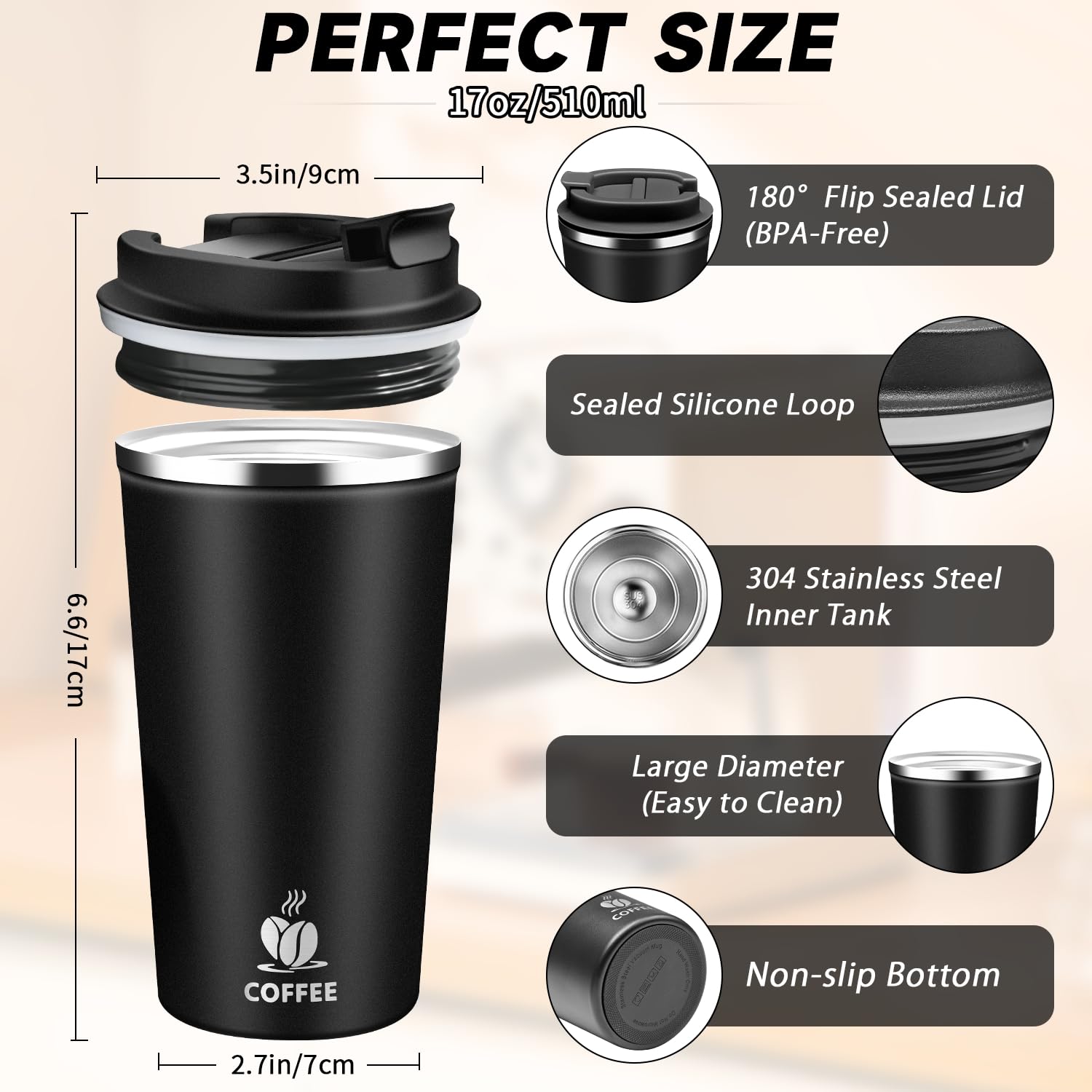 QEMAUUA flip-open lid shows easy one-handed access for busy mornings.