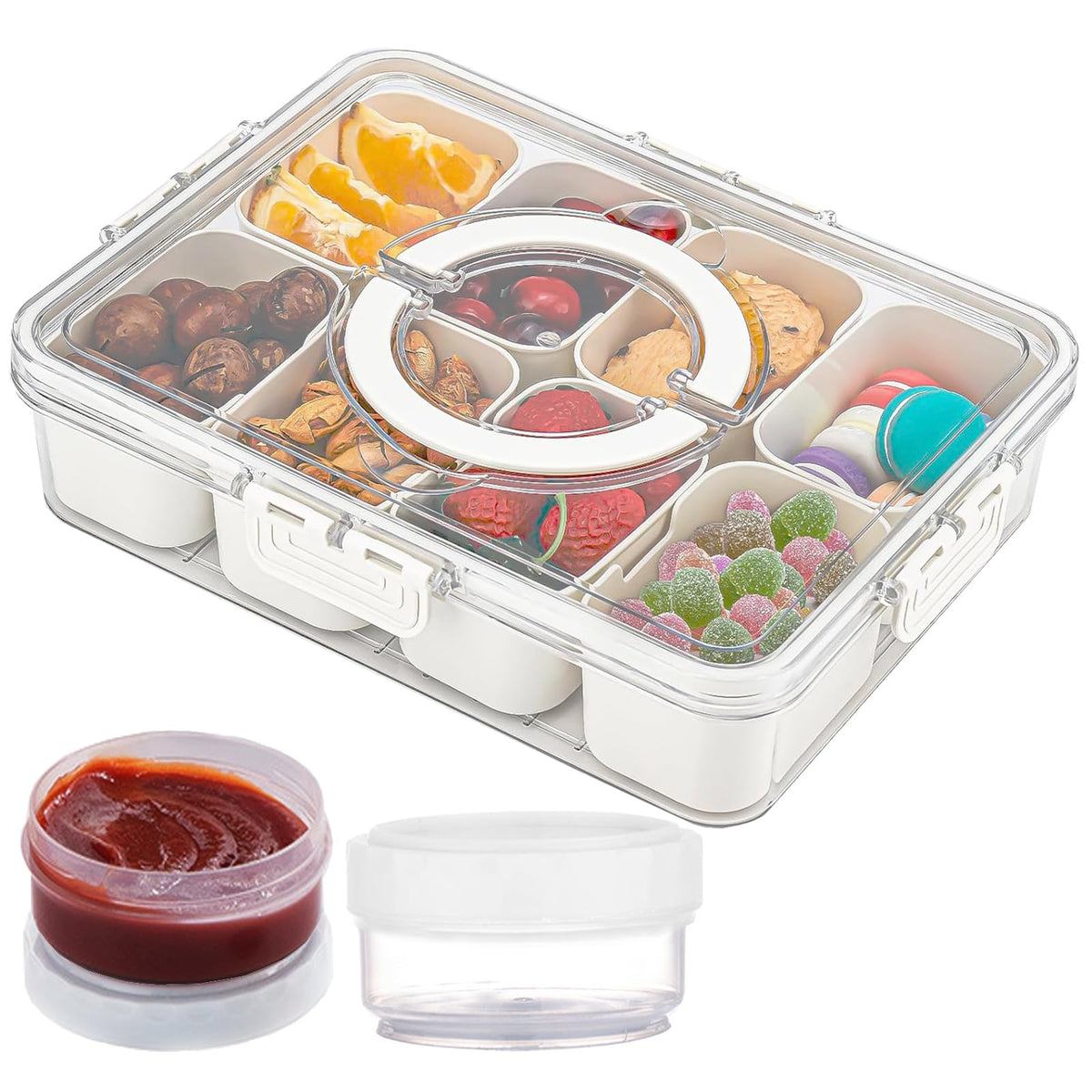 Qeosvve Snackle Box with eight compartments keeps snacks neatly organized for easy access
