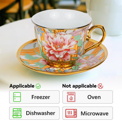 Qetoosur teacups with cut-out gold handles for style and grip.