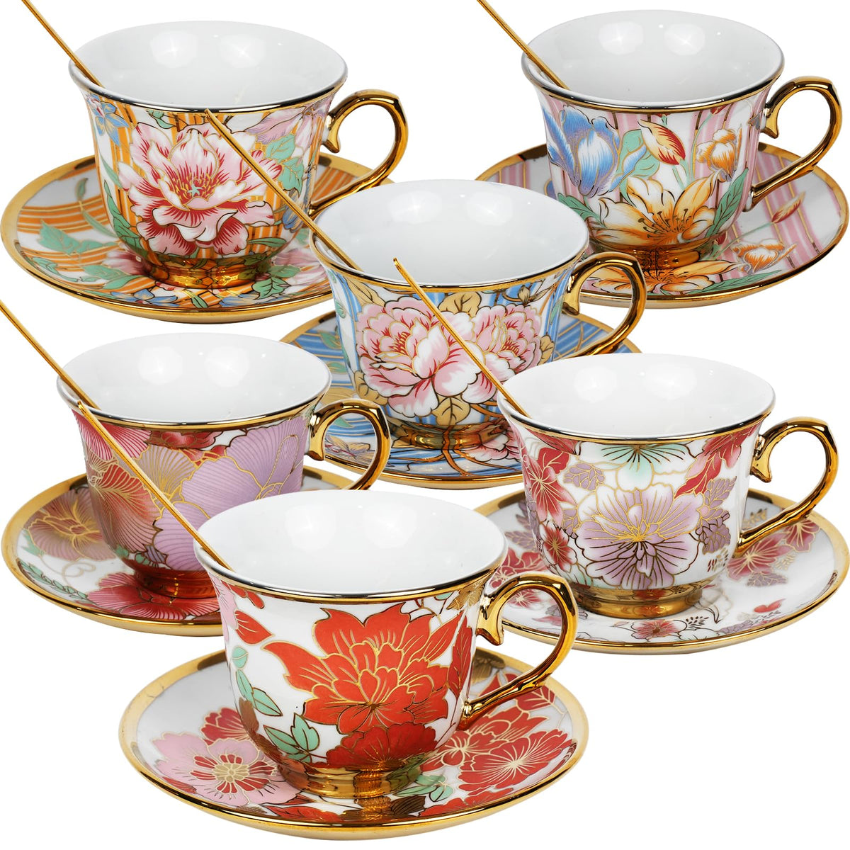 Qetoosur vintage floral teacups in an 8 oz 6-piece set.
